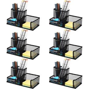6 Pieces Pen Holder for Desk Mesh Metal Pencil Holders Pen Cup Marker Desk Caddy with Sticky Notes Organizer for Office Supplies Workspace School Home Black in Saudi Arabia