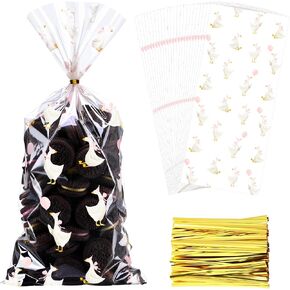 Yexiya 100pcs Red Cherries Cellophane Clear Treat Bags Gift Bag with Ribbon Bows Cherry Printed Plastic Candy Goodie Snack Bags for Baby Shower Birthday Wedding Party Favors in Saudi Arabia