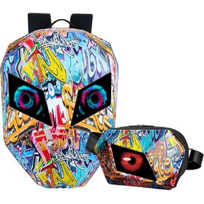 Gelrova [Batteries not included] Graffiti Style 2-in-1 Hardshell LED Backpack Set: Knight Motorcycle Backpack and Devil Eye Crossbody Bag, Graffiti in Kuwait