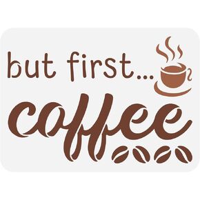 FINGERINSPIRE But First Coffee Script Stencil 11.7x8.3 inch Hollow Out Coffee Cup Drawing Stencil Reusable Plastic Coffee Beans Art Craft Stencils Text Template for Kitchen Coffee Shop Decoration in Kuwait
