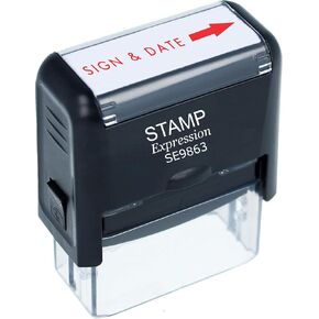 StampExpression - Sign and Date with Arrow Office Self Inking Rubber Stamp - Red Ink (A-5877) in Saudi Arabia