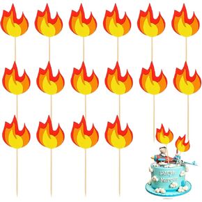 20 Pcs Fire Truck Cake Topper, Fireman Cupcake Toppers Fire Flame Cake Decorations Fire Truck Birthday Party Supplies Fire Theme Cupcake Topper in Saudi Arabia