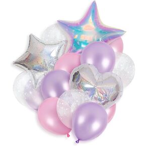 18Pcs Pearl Lilac Pink Purple Balloons Kit 32'' Clear Iridescent Star Foil Balloon Laser Star Heart Shape Balloons For Birthday Party Baby Shower Anniversary Celebration Party Decoration Supplies in Saudi Arabia