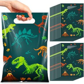 Capoda 50 Pcs Dinosaur Bags Dino Treat Party Favor Candy Goodie Gift Plastic Bags Bulk with Handle for Boy Girl Dinosaur Themed Birthday Baby Shower Party Decor in Kuwait