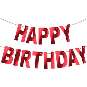 Red Happy Birthday Banner Sign Birthday Garland Wall Door Banners Flag for Women Men Boys Girls Party Backdrop Decorations, Personalized Letters Name Banners Hanging Decors Shiny in Kuwait