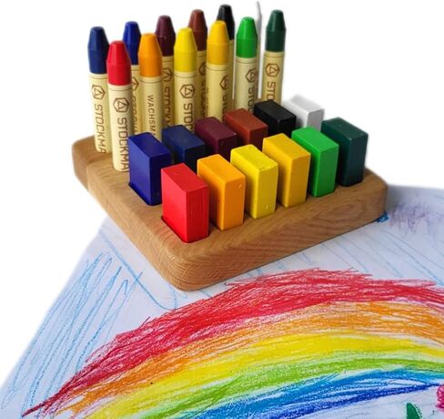 Wooden Crayon Holder for Stockmar 12 Blocks and 12 Sticks – Fits 12 Stockmar Beeswax Crayons Rectangular Organizer – Montessori Waldorf Art Supply – Gift for Kids & Classroom Use in Saudi Arabia