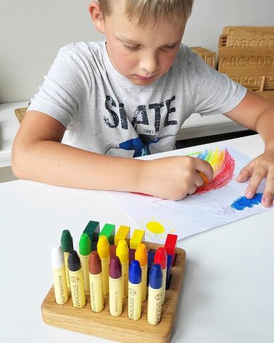 Wooden Crayon Holder for Stockmar 12 Blocks and 12 Sticks – Fits 12 Stockmar Beeswax Crayons Rectangular Organizer – Montessori Waldorf Art Supply – Gift for Kids & Classroom Use in Saudi Arabia