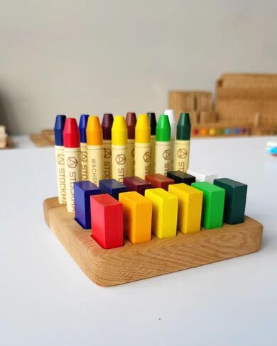 Wooden Crayon Holder for Stockmar 12 Blocks and 12 Sticks – Fits 12 Stockmar Beeswax Crayons Rectangular Organizer – Montessori Waldorf Art Supply – Gift for Kids & Classroom Use in Saudi Arabia