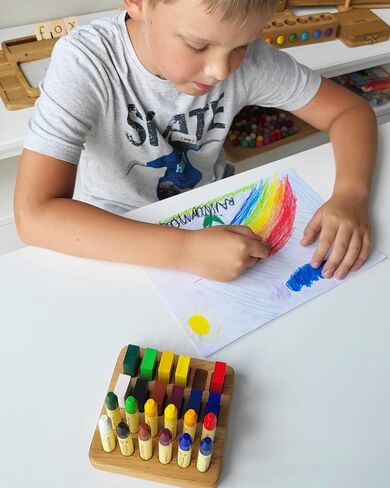 Wooden Crayon Holder for Stockmar 12 Blocks and 12 Sticks – Fits 12 Stockmar Beeswax Crayons Rectangular Organizer – Montessori Waldorf Art Supply – Gift for Kids & Classroom Use in Saudi Arabia