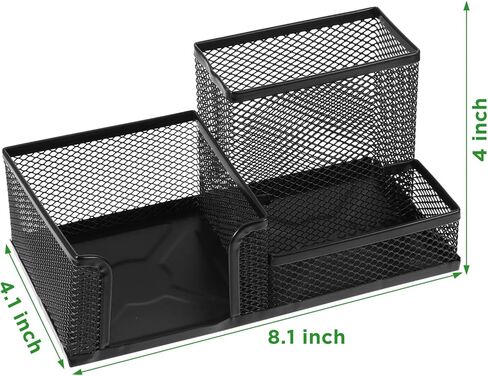 6 قطع حامل القلم للمكتب Mesh Metal Pencil Assolbers Cup Cup Caddy Caddy مع منظم الملاحظات اللزج للمستلزمات المكتبية School Pace Home Black in Saudi Arabia