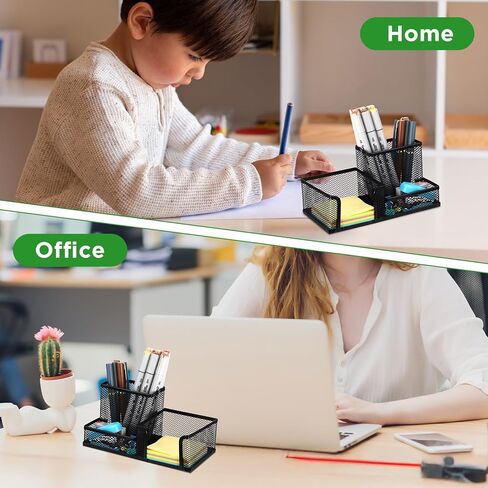 6 قطع حامل القلم للمكتب Mesh Metal Pencil Assolbers Cup Cup Caddy Caddy مع منظم الملاحظات اللزج للمستلزمات المكتبية School Pace Home Black in Saudi Arabia
