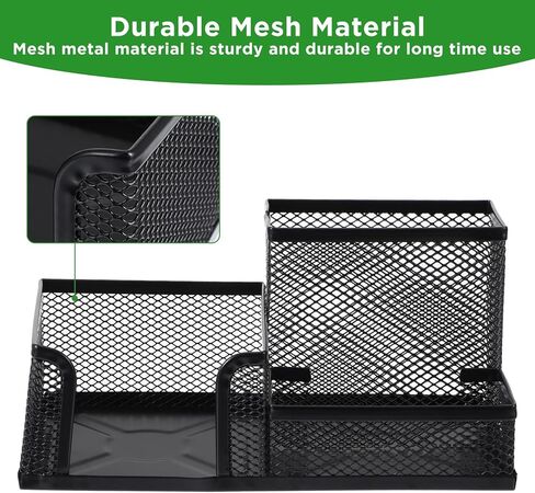 6 قطع حامل القلم للمكتب Mesh Metal Pencil Assolbers Cup Cup Caddy Caddy مع منظم الملاحظات اللزج للمستلزمات المكتبية School Pace Home Black in Saudi Arabia
