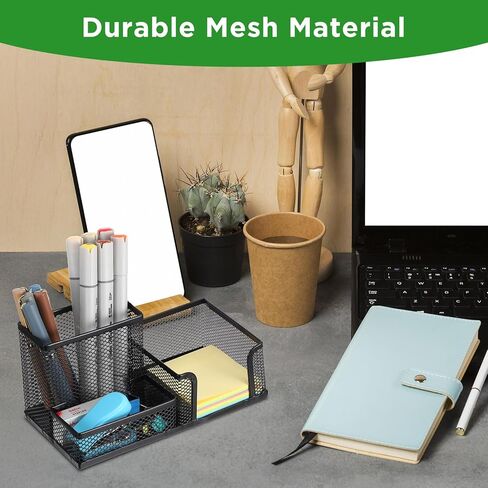 6 قطع حامل القلم للمكتب Mesh Metal Pencil Assolbers Cup Cup Caddy Caddy مع منظم الملاحظات اللزج للمستلزمات المكتبية School Pace Home Black in Saudi Arabia