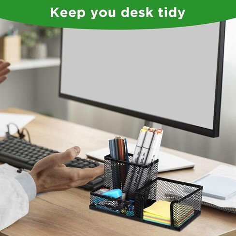 6 قطع حامل القلم للمكتب Mesh Metal Pencil Assolbers Cup Cup Caddy Caddy مع منظم الملاحظات اللزج للمستلزمات المكتبية School Pace Home Black in Saudi Arabia
