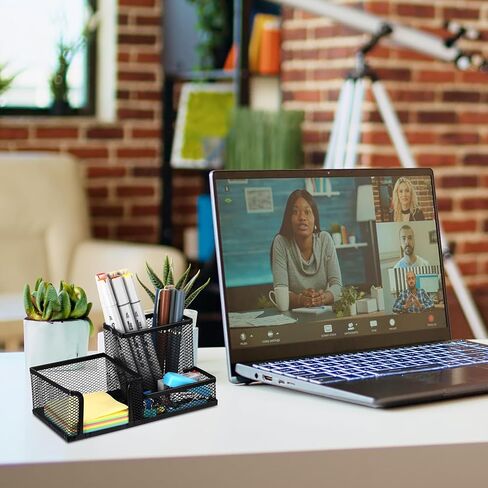 6 قطع حامل القلم للمكتب Mesh Metal Pencil Assolbers Cup Cup Caddy Caddy مع منظم الملاحظات اللزج للمستلزمات المكتبية School Pace Home Black in Saudi Arabia