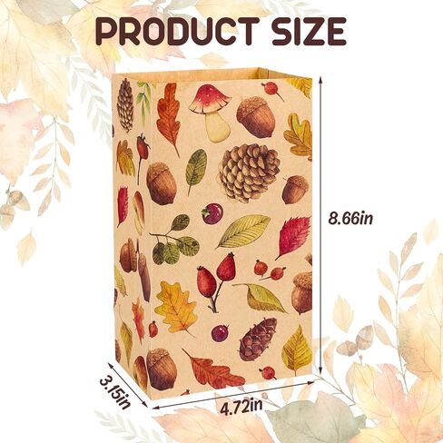 Whaline 48Pcs Fall Flat Treat Bags Kraft Paper Bags Pumpkins Maple Leaves Sunflowers Nuts Patterned Grocery Bag Small Goodie Bag Candy Gift Bags for Thanksgiving Party Favor Supply in Saudi Arabia