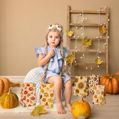 Whaline 48Pcs Fall Flat Treat Bags Kraft Paper Bags Pumpkins Maple Leaves Sunflowers Nuts Patterned Grocery Bag Small Goodie Bag Candy Gift Bags for Thanksgiving Party Favor Supply in Saudi Arabia