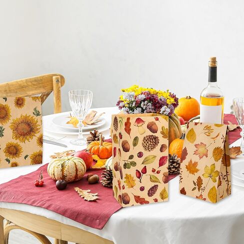 Whaline 48Pcs Fall Flat Treat Bags Kraft Paper Bags Pumpkins Maple Leaves Sunflowers Nuts Patterned Grocery Bag Small Goodie Bag Candy Gift Bags for Thanksgiving Party Favor Supply in Saudi Arabia
