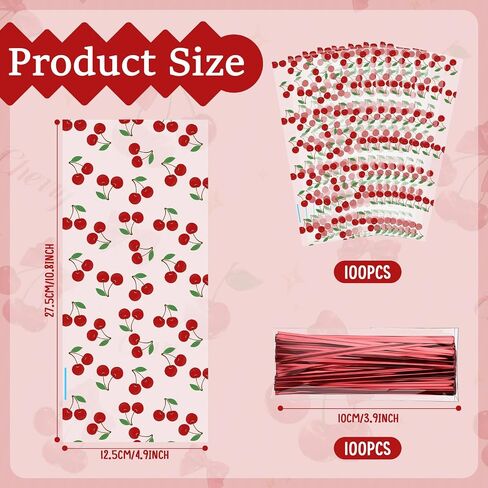 yexiya 100pcs الكرز الأحمر cellophane أكياس واضحة حقائب الهدايا مع أقواس الشريط الكرز المطبوعة من الأكياس الخفيفة in Kuwait