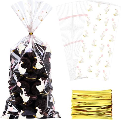 Yexiya 100pcs Red Cherries Cellophane Clear Treat Bags Gift Bag with Ribbon Bows Cherry Printed Plastic Candy Goodie Snack Bags for Baby Shower Birthday Wedding Party Favors in Saudi Arabia