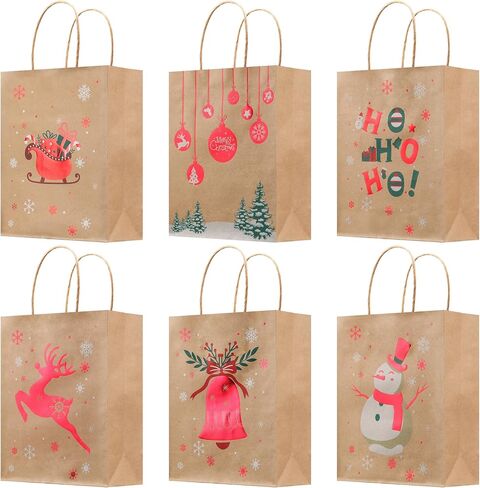 Sadoup 24 PCS Christmas Kraft Gift Bags with Handles,9"x7.3"x3.3",for Gifts,Cookies,Candy,Holiday Goodies,Xmas Treat Paper Bags for Presents,Parties & Gift Giving in Kuwait