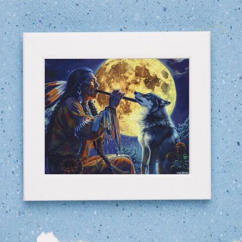 VNUIEHG Tribal Wolf Song Native American Paint by Numbers for Adults Beginner DIY Painting by Numbers Kits Wall Art for Home Office Decor 16x20in in Saudi Arabia