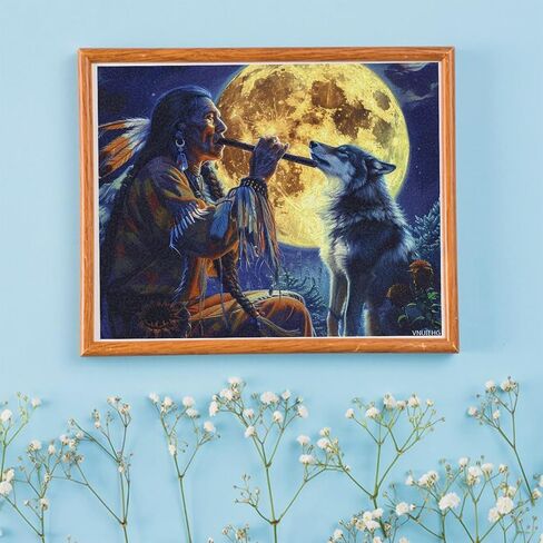 VNUIEHG Tribal Wolf Song Native American Paint by Numbers for Adults Beginner DIY Painting by Numbers Kits Wall Art for Home Office Decor 16x20in in Saudi Arabia