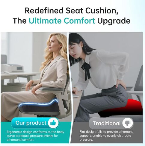 Extra Large Memory Foam Seat Cushion - Relieves Hip, Coccyx and Sciatica Pain - Ergonomic Support for Long Hours in Office Chairs, Cars, Wheelchairs (Black) in Saudi Arabia