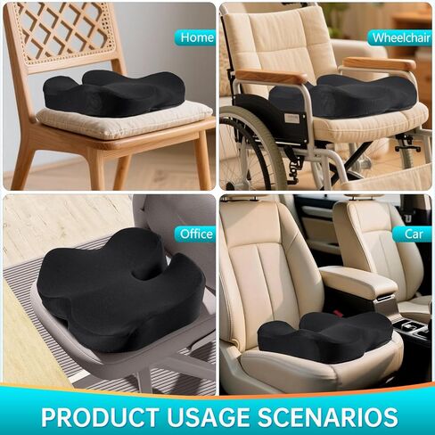 Extra Large Memory Foam Seat Cushion - Relieves Hip, Coccyx and Sciatica Pain - Ergonomic Support for Long Hours in Office Chairs, Cars, Wheelchairs (Black) in Saudi Arabia