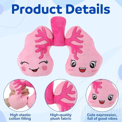 Soft Breathing Stuffed Animal Respiratory Therapist Gifts Pink Plush Lung Toy Organ Pillow Cute Anatomical Science Medical Gift Plush Lung Cancer Awareness Products, 10 x 9 x 2 Inch in Saudi Arabia