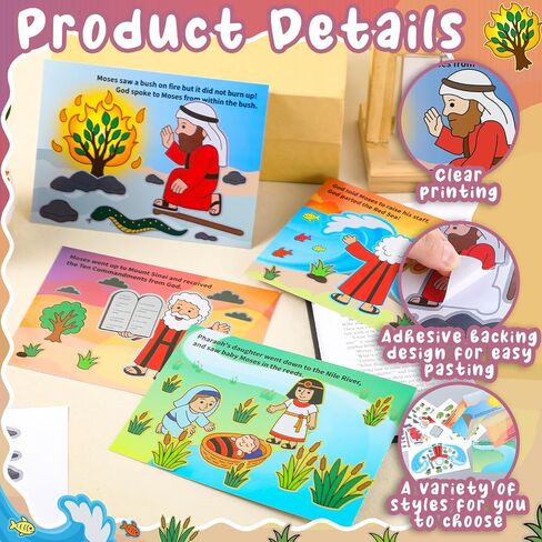 Marspark 48 Pcs Stories of Moses Mini Mas Stationery Stickers Make a Scene Bible Stickers DIY Bible School Crafts for Sunday School Kindergarten Preschool Storytelling Interactive Teaching Activities in Saudi Arabia