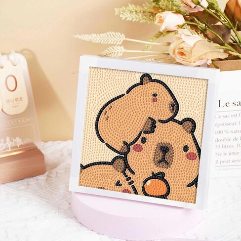 Ljjingxs لطيف Capybara 5d الماس مجموعات الفنون مع قفص بلاستيكي ، والفنون اللوحة DIY للنساء الفنون والحرف اليهمية ، ونقاط الحفر الكاملة للأحجار الكاملة للمبتدئين (الكاكي) in Kuwait