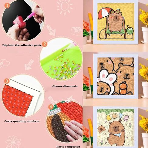 Ljjingxs لطيف Capybara 5d الماس مجموعات الفنون مع قفص بلاستيكي ، والفنون اللوحة DIY للنساء الفنون والحرف اليهمية ، ونقاط الحفر الكاملة للأحجار الكاملة للمبتدئين (الكاكي) in Kuwait