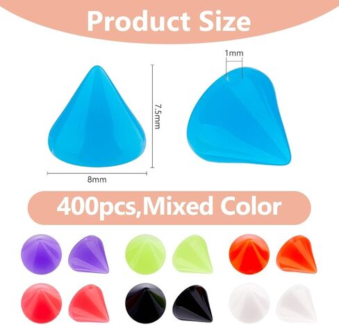 dicosmetic 400pcs البلاستيك مخروط المخروط مسعورات الخرز ارتفاع المخروطات المخروطية مسطحة الظهر المسطحات الشرير 8 مم من المسامير الشرير لأحذية الحرف اليدوية DIY زخرفة ، خياطة أو الغراء على in Saudi Arabia