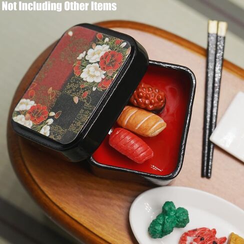 Odoria Dollhouse Bento Box Miniature: 1/12 Scale Japanese Lunch Container for Kitchen Dining Room - Mini Traditional Food Accessories Black and Red in Saudi Arabia