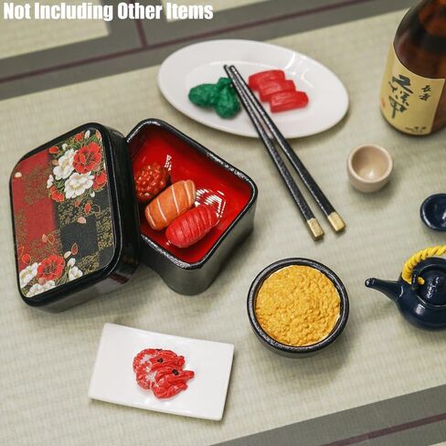 Odoria Dollhouse Bento Box Miniature: 1/12 Scale Japanese Lunch Container for Kitchen Dining Room - Mini Traditional Food Accessories Black and Red in Saudi Arabia