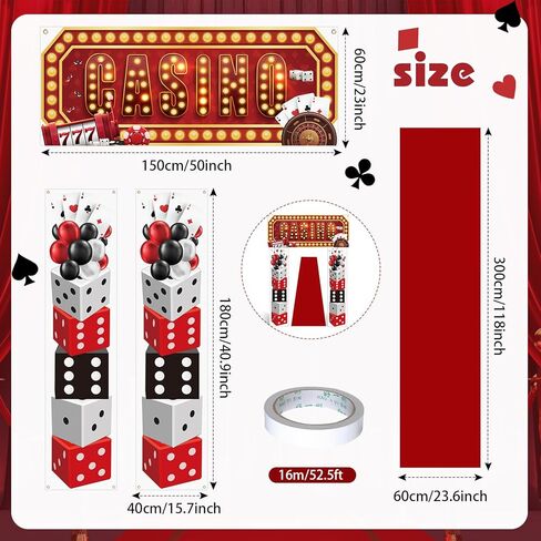 Peryiter 4 PCS Casino Night Party Party Party Decorations Casino Night Party Decoration Poker موضوع معلق الممرات الممر in Kuwait