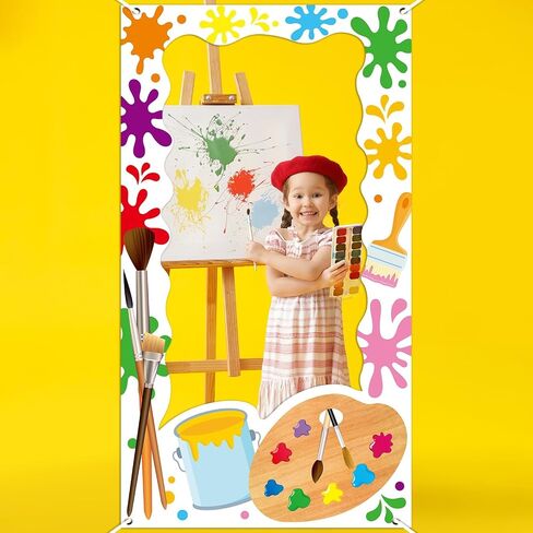 Art Paint Party Birthday Decorations Art Painting Photo Booth Props Colorful Paint Splatter Backdrop Banner Artist Theme Picture Frame for Kids Birthday Party Baby Shower Indoor Outdoor 3.3x6 Ft in Saudi Arabia