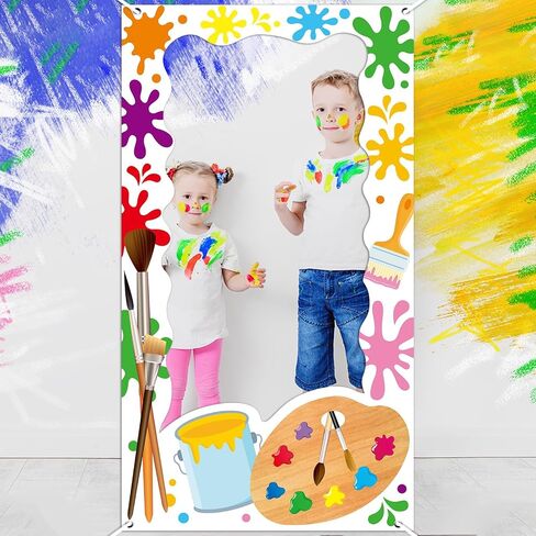 Art Paint Party Birthday Decorations Art Painting Photo Booth Props Colorful Paint Splatter Backdrop Banner Artist Theme Picture Frame for Kids Birthday Party Baby Shower Indoor Outdoor 3.3x6 Ft in Saudi Arabia