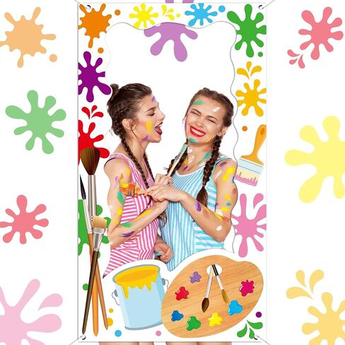 Art Paint Party Birthday Decorations Art Painting Photo Booth Props Colorful Paint Splatter Backdrop Banner Artist Theme Picture Frame for Kids Birthday Party Baby Shower Indoor Outdoor 3.3x6 Ft in Saudi Arabia