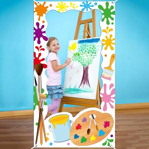 Art Paint Party Birthday Decorations Art Painting Photo Booth Props Colorful Paint Splatter Backdrop Banner Artist Theme Picture Frame for Kids Birthday Party Baby Shower Indoor Outdoor 3.3x6 Ft in Saudi Arabia
