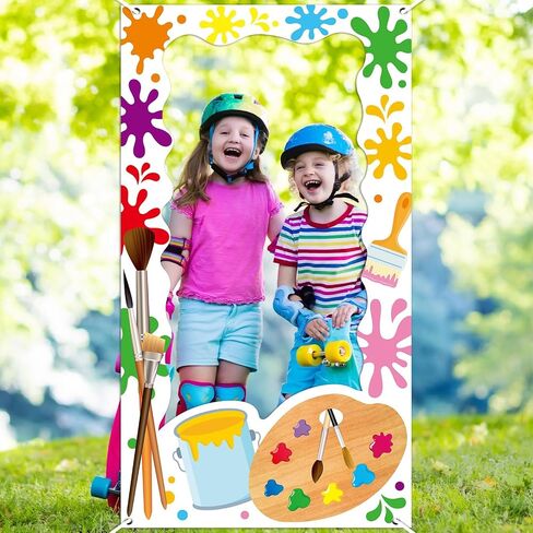 Art Paint Party Birthday Decorations Art Painting Photo Booth Props Colorful Paint Splatter Backdrop Banner Artist Theme Picture Frame for Kids Birthday Party Baby Shower Indoor Outdoor 3.3x6 Ft in Saudi Arabia