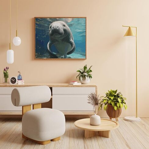 Vnuiehg لطيف Sea Animal Manatee Digital Painting Personalized Paint حسب الرقم من صور أدوات الطلاء الزيتية الرقمية مع فرش الطلاء بأرقام لديكور الجدار المبتدئين للمنزل 16 × 20 بوصة in Saudi Arabia