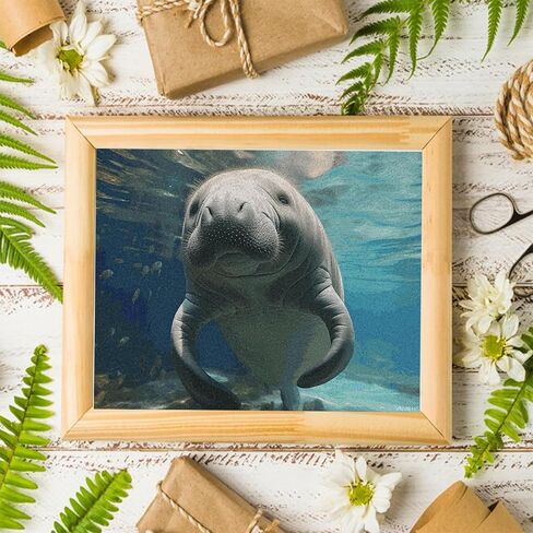Vnuiehg لطيف Sea Animal Manatee Digital Painting Personalized Paint حسب الرقم من صور أدوات الطلاء الزيتية الرقمية مع فرش الطلاء بأرقام لديكور الجدار المبتدئين للمنزل 16 × 20 بوصة in Saudi Arabia