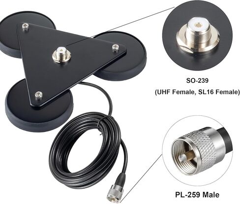 Heavy Duty NMO Magnetic Base Mount with PL-259 Plug Connector 16.4FT Cable Extension for Car Bus Mobile CB Ham Base Station Radio Truck Marine UHF VHF Radio Antenna, Eifagur in Kuwait