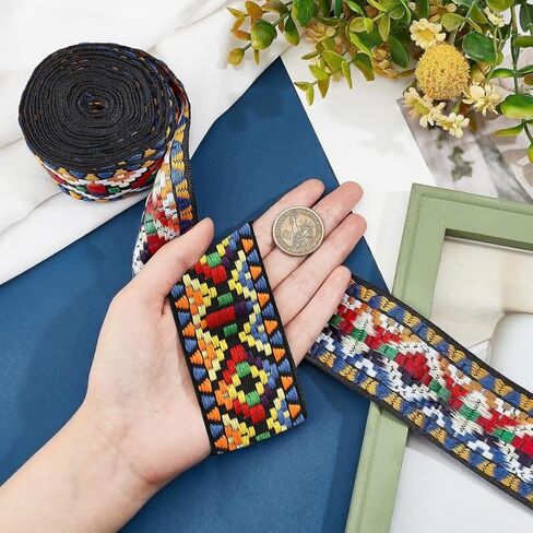 Gorgecraft 5 ياردة Jacquard شريط النمط العرقي الأطراف التطريز 2 بوصة الوجه واحد الوجه المنسوج من المنسوجة النمط النسيج النسيج الشريط من أجل خياطة DIY صياغة منزل المائدة المنزلية in Saudi Arabia