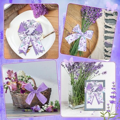 2 Rolls Lavender Wired Edge Ribbon 2.5 Inch Purple Floral Butterfly Printed Ribbon Spring Summer Fabric Ribbon for Gift Wrapping Wreath Bow Making Wedding Bridal Shower Farmhouse Party Decor in Kuwait