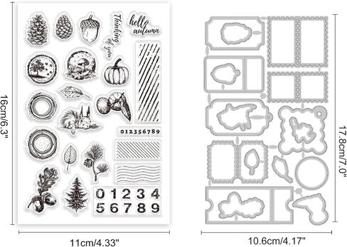 GLOBLELAND Autumn Pumpkin Pine Cones Clear Stamps and Stamp Label Cutting Dies Set Orange Numbers Silicone Clear Stamps and Metal Pine Cones Leaves Die Cuts for Card Making and DIY Scrapbooking in Saudi Arabia
