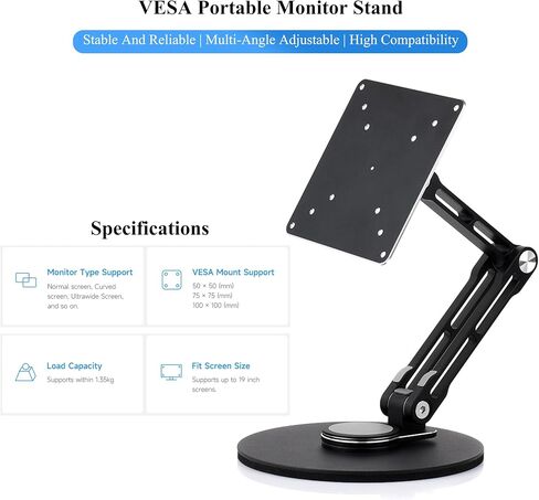 يدعم حامل VESA Monitor ، المتوافق مع ما يصل إلى 19 بوصة ، 50 × 50/75 × 75/100 × 100 (مم) ثقوب تصاعد VESA ، ويدعم دوران متعدد المحاور ، قابلة للطي محمولة قابلة للتعديل in Saudi Arabia