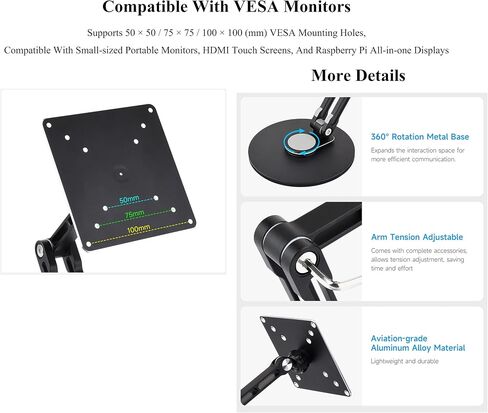 يدعم حامل VESA Monitor ، المتوافق مع ما يصل إلى 19 بوصة ، 50 × 50/75 × 75/100 × 100 (مم) ثقوب تصاعد VESA ، ويدعم دوران متعدد المحاور ، قابلة للطي محمولة قابلة للتعديل in Saudi Arabia